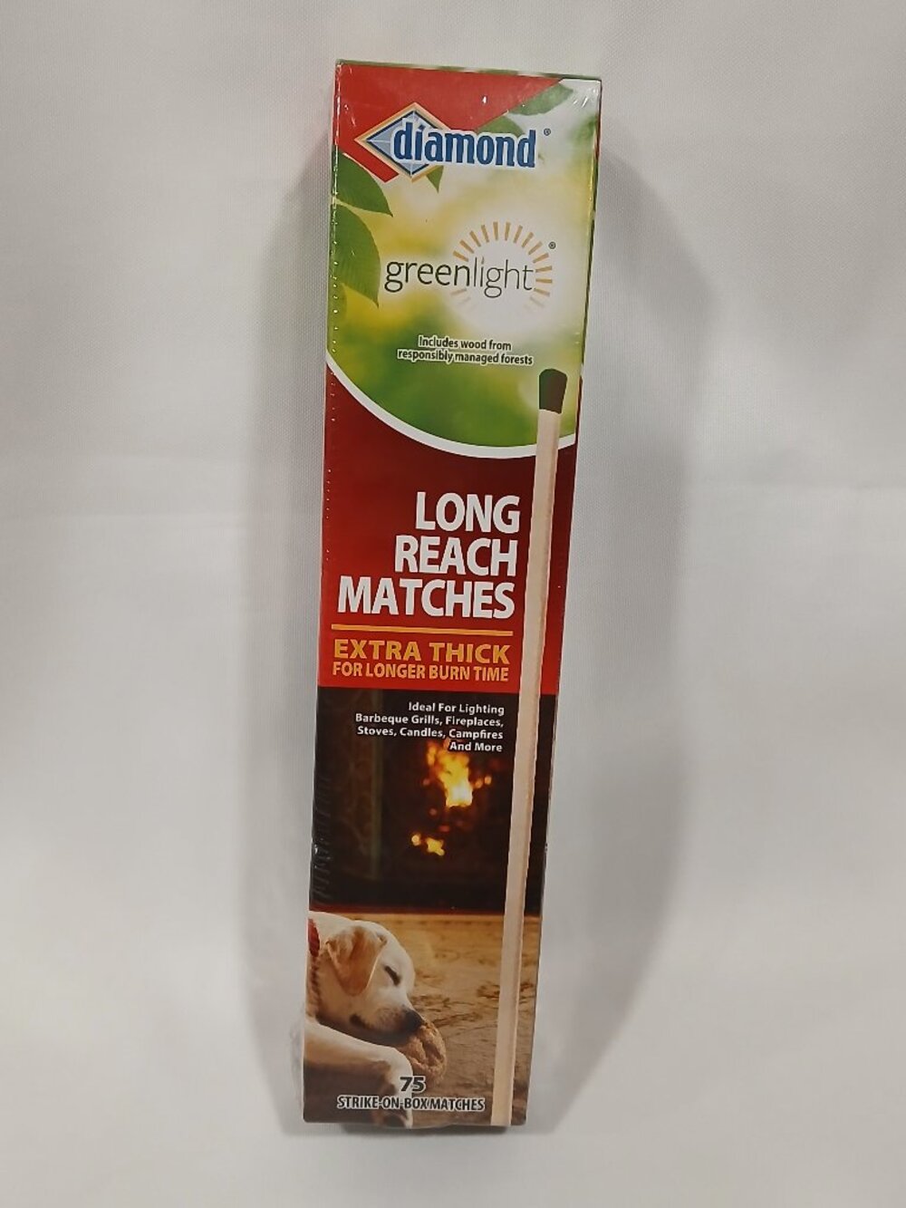 Diamond Greenlight Extra Long Reach Matches Large Strike On Box Fire 75 Count
